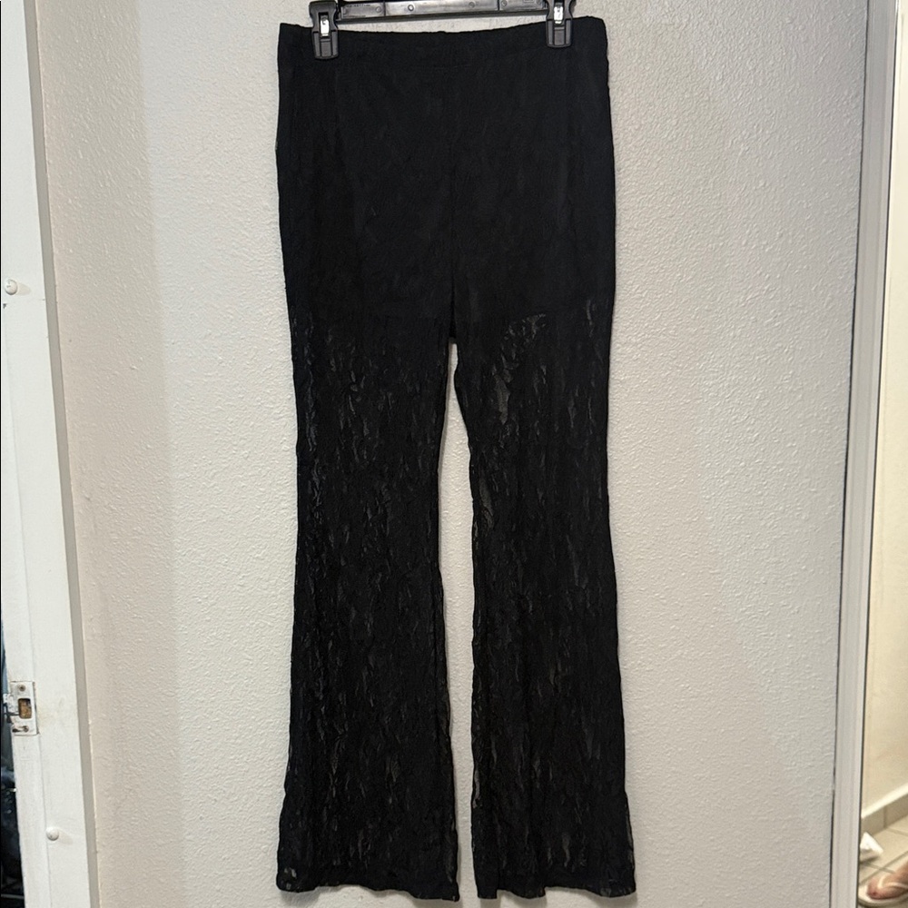 Black Lace Flare Pants